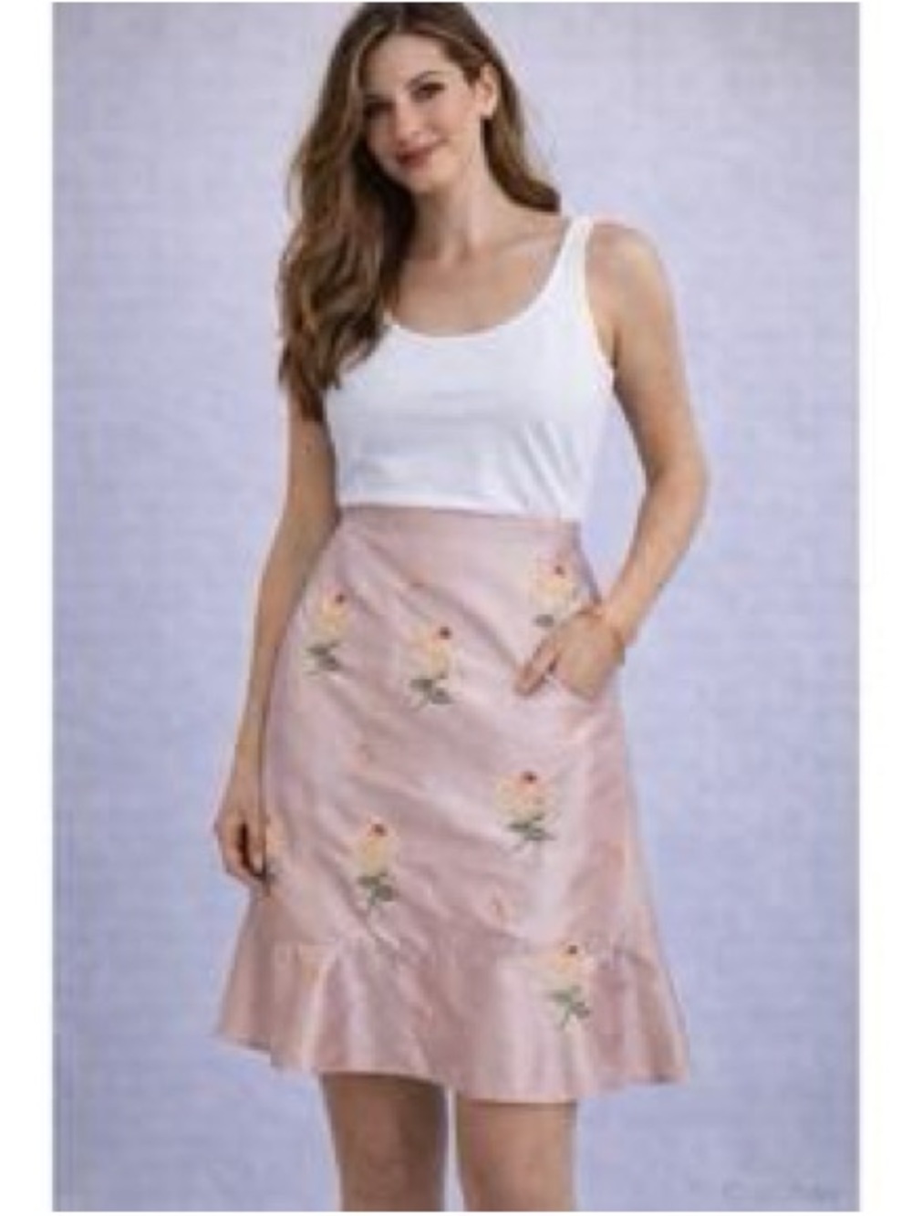 Odille Size 8 Pink Embroidered Skirt